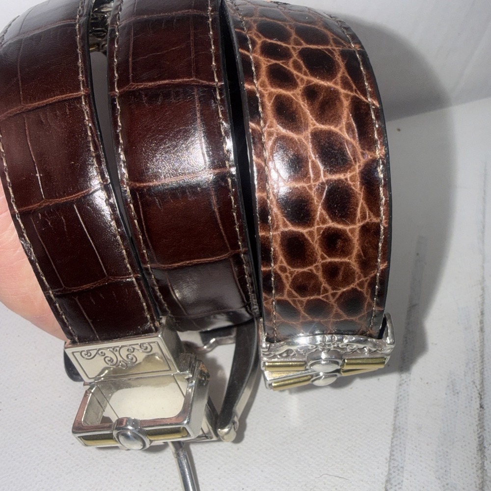 Vintage Y2K Tortoise/ Black Leather Reversible Buckle Equestrian Western Belt 34